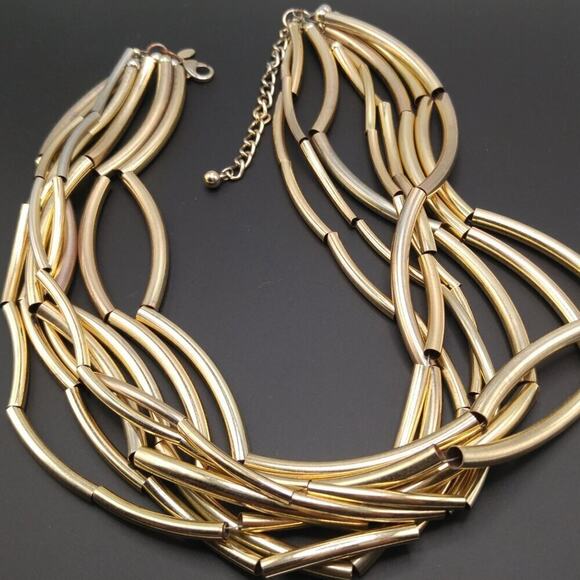 Chico's Gold Tone Metal Tube Multistrand Necklace, 26 Inches - Picture 3 of 9
